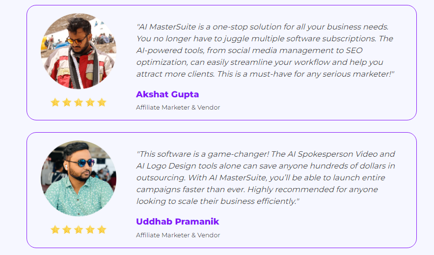 Testimonials01 AI MasterSuite: Unlock the Power of AI to Streamline Your Business